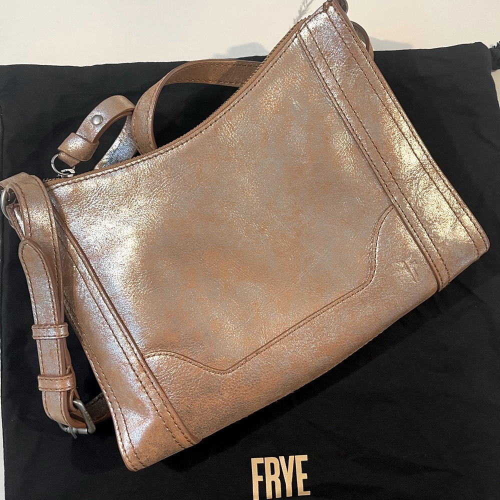 Frye Silver Metallic Melissa Zip Crossbody